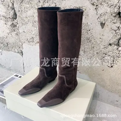 Damen-Westernstiefel aus echtem Leder, eckige Spitze, Retro-Stil