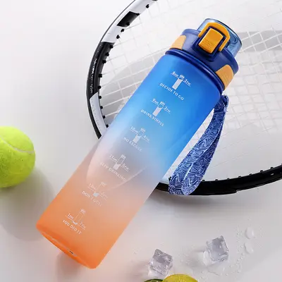 1L Large Capacity Gradient Plastic Sports Water Bottle with One-Click Lid - 9