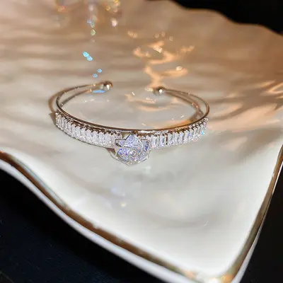 Zircon ribbon open bangle bracelet - 13
