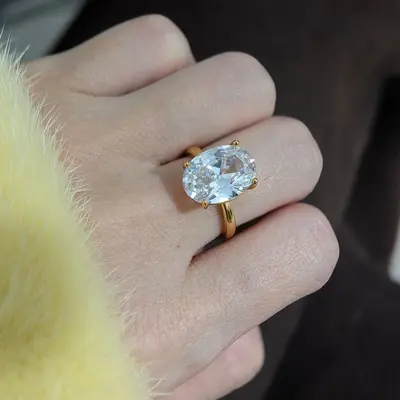 8 karat oval kesim nişan yüzüğü 3A kübik zirkonya - 7