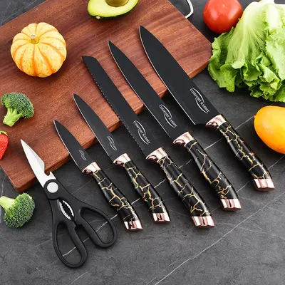 Marble pattern stainless steel kitchen knife set, 7-piece - 4