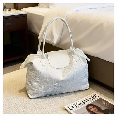 Wrinkled Nylon Handheld Travel Bag Women Large Capacity Single Shoulder Luggage Tote Lightweight Short Trip Business Trip Fitness Storage Bag - 9