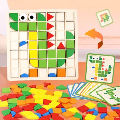 3D Ahşap Mozaik Puzzle, Çocuklar İçin Erken Eğitim Yapı Blokları Oyuncağı - 4