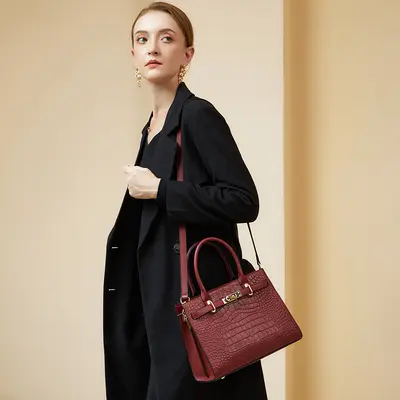 Genuine Leather Women's Handbag, Large Capacity Mom Tote - 4