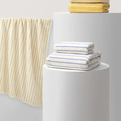 Cotton Towel Set Striped Thick Soft Antibacterial