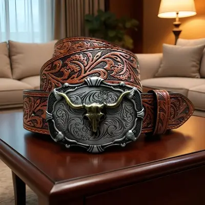 Grenzüberschreitender Western Cowboy Retro Bullhead Herren Gürtel geprägt American Trend Jeansgürtel Fabrik Ready Stock Partieware