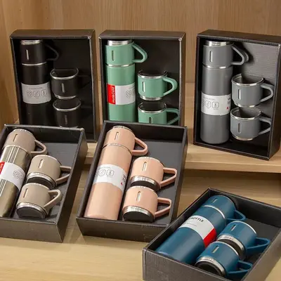 Edelstahl-Thermobecher-Set mit drei Deckeln und Geschenkbox - 3