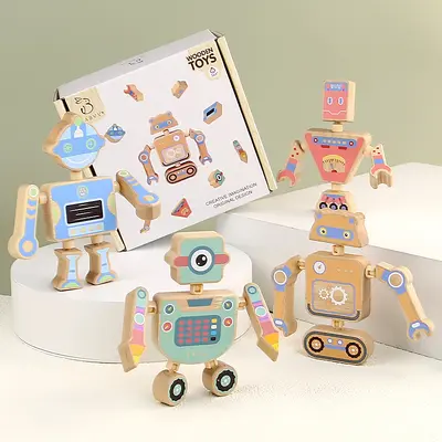 Ahşap Robot Oyuncağı Çocuk Değişken Tasarımlar Blok Seti - 9