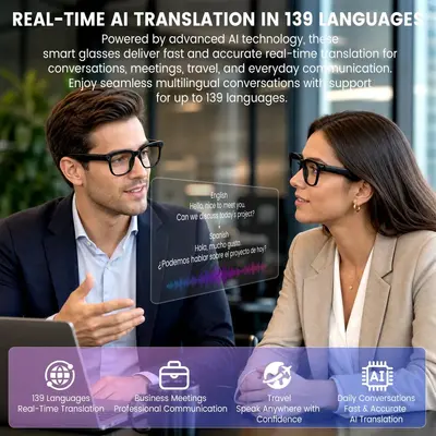AI Smart Glasses with 800W Pixel Camera, Real-Time Translation, Bluetooth Calling