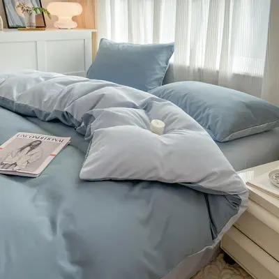 Manufacturer wholesale solid color washed cotton four-piece set plain brushed bedding set ins style sheet duvet cover three-piece set 3