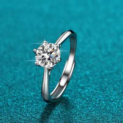 Moissanit Damenring Sterlingsilber ein Karat Sechser Krappenfassung - 11