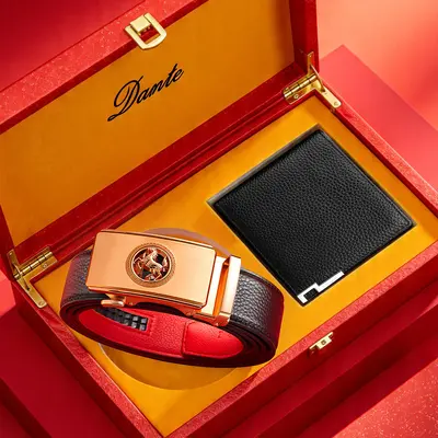 Father's Day Valentine's Day Luxury Gift Men's Automatic Buckle Leather Belt Wallet Set Genuine Cowhide Hot-Selling Online Waistband - 7