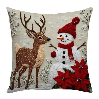 Keten Karikatür Desenli Noel Yastık Kılıfı Sofa Kırlent Kılıfı - 9