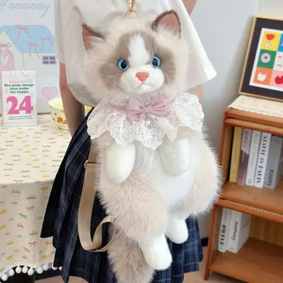 Realistic Plush Cat Backpack, Cute Soft Stuffed Toy Shoulder Bag - 4