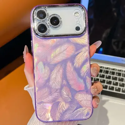 双面覆膜IMD适用iPhone17Air手机壳苹果16ProMax羽毛纹防摔保护套 - 6