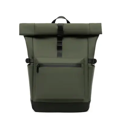 Men's Solid Color Roll-Top Backpack, Customizable Logo - 6