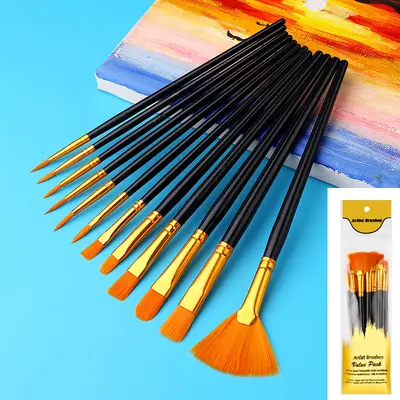 Grenzüberschreitende Amazon Pinselset mit 12/13/15 Stück, Kunststoffschaft, Nylonborsten, Aquarell- und Acrylpinsel, Linierpinsel - 11