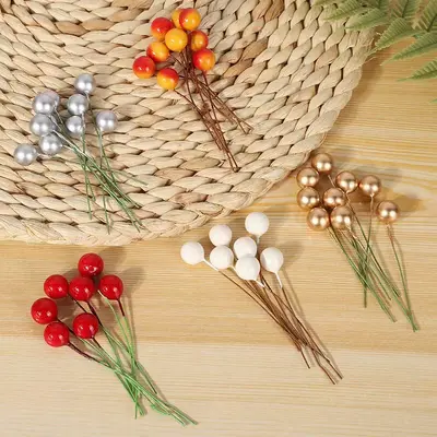 Noel yapay kırmızı köpük meyve, küçük yuvarlak DIY çelenk aksesuarı