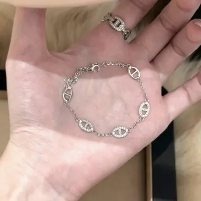 S925 sterling silver pig nose bracelet with cubic zirconia