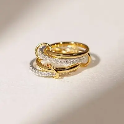 Titan-Stahl Kubikzirkonia-Ring, 18K Gold und Silber - 2