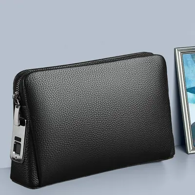 Herren-Handtasche aus echtem Leder mit Fingerabdruckschloss, diebstahlsicher - 1