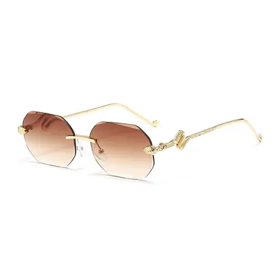 Frameless Multi-Facet Cut-Edge Sunglasses with Snake-Leg Temples - 6