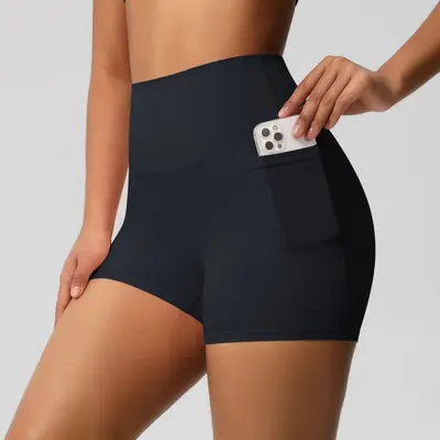 Kadın yüksek belli cepli yoga şortu, üç çeyrek boy, yüksek elastikiyet - 8