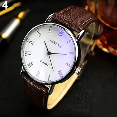 Korean fashion men's watch, alloy case, roman numerals, leather strap - 9