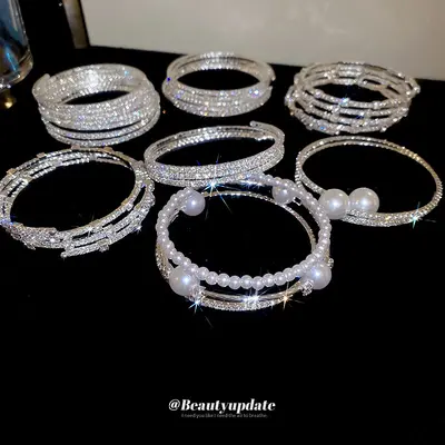 Artificial pearl multilayer rhinestone stretch bracelet