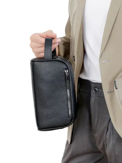 Men's PU Leather Clutch Bag, Litchi Pattern, Large Capacity, Japanese Style