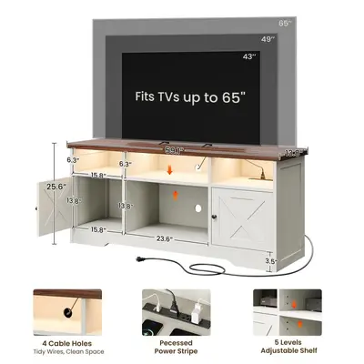 Flaches TV-Schrank mit Steckdosen LED-Lichtleiste Aufbewahrungsschrank Wohnzimmer Schlafzimmer Konsolentisch Offenes Aufbewahrungssystem
