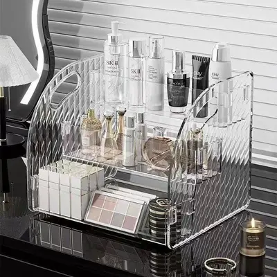 Clear acrylic cosmetics organizer tiered shelf desktop - 4