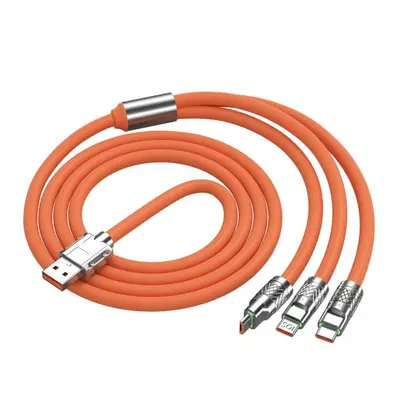 120W süper hızlı şarj çinko alaşımlı üçü bir arada veri kablosu Apple/Type-c/Android hızlı şarj için uygun Geek kablosu - 6