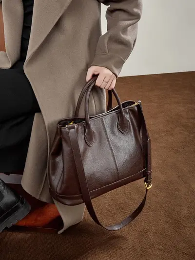 Genuine Leather Large Capacity Women's Tote Handbag, Single Shoulder - 4