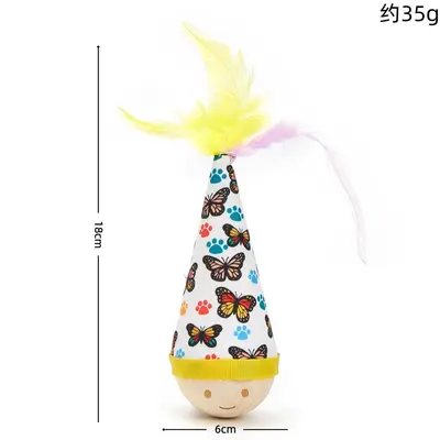Durable Roly-Poly Cat Toy with Feather Teaser Wand - 9