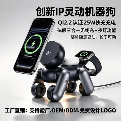 跨境新款机器狗桌面磁吸三合一无线充电器渠道贸易零售批发礼品 - 10