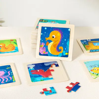 Puzzle oyuncak erken eğitim zeka geliştirici kız erkek çocuk dokuz parça blok bebek çocuk zeka gelişimi ahşap karikatür hayvan yerleştirme paneli