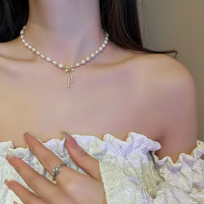 Korean Heart Butterfly Pearl Tassel Necklace Collarbone Chain
