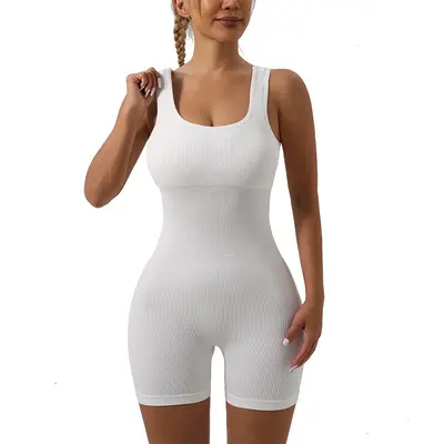 Nahtloser Rippstruktur-Jumpsuit, elastisch, Fitness-Bodysuit - 7