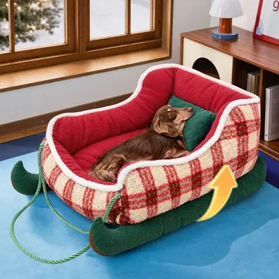 Cross-border Wholesale Christmas Sled, All-Season Dog Bed, Small Dog Pet Sleeping Nest, Winter Warm Pet Kennel