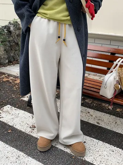 Women's High-Waist Wide-Leg Pants, Beaded Drawstring, ZY3668