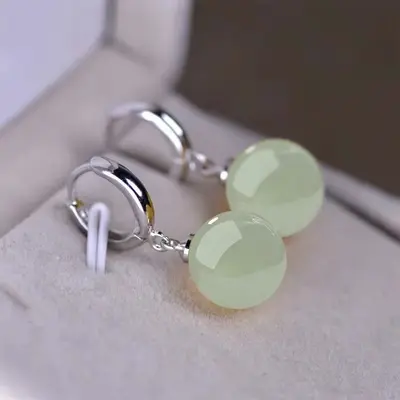 925 silver Hetian jade earring studs, needle type, women's ear jewelry - 2