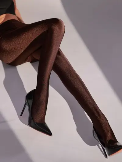 Glossy Polyester Footed Leggings, Stretch, Spring Summer - 8