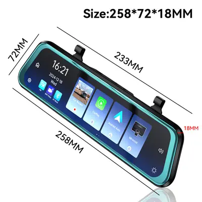 10 inç dash cam çift lens CarPlay HD dikiz aynası WiFi - 5