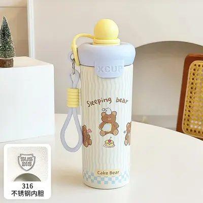 Yeni Model Float Ball Cup 316 Paslanmaz Çelik Termos Bardak Büyük Kapasite Su Bardağı Karikatür Yüksek Estetik Taşınabilir Askılı Pipet Bardak - 9