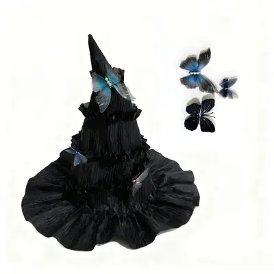Halloween Lolita Witch Hat, Gothic Style, Butterfly Decor, Stage Props