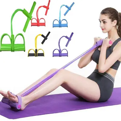 Sit-up-Trainer Bauchmuskel-Widerstandsband mit Fußpedal, elastisches Zugseil - 5