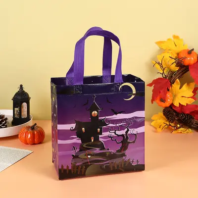 Halloween Gift Bag with Witch Pumpkin Design, Non-Woven Candy Bag