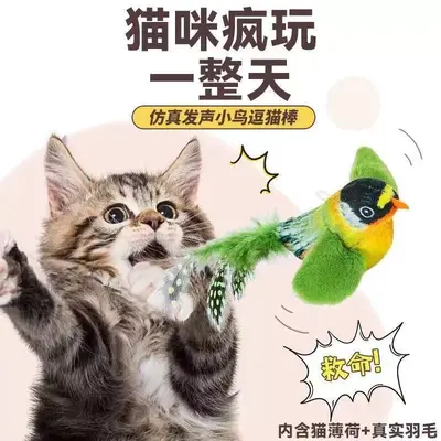 Sound Bird Cat Toy, Interactive Cat Teaser Wand with Bell - 1