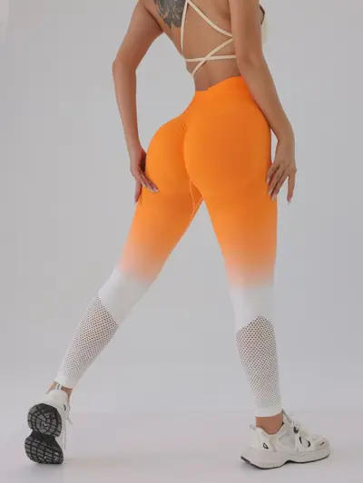Women's Seamless High-Waist Yoga Leggings, Quick-Dry, Gradient Mesh - 7